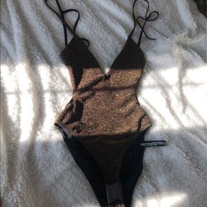 Brown Glitter Cut Out Swimsuit